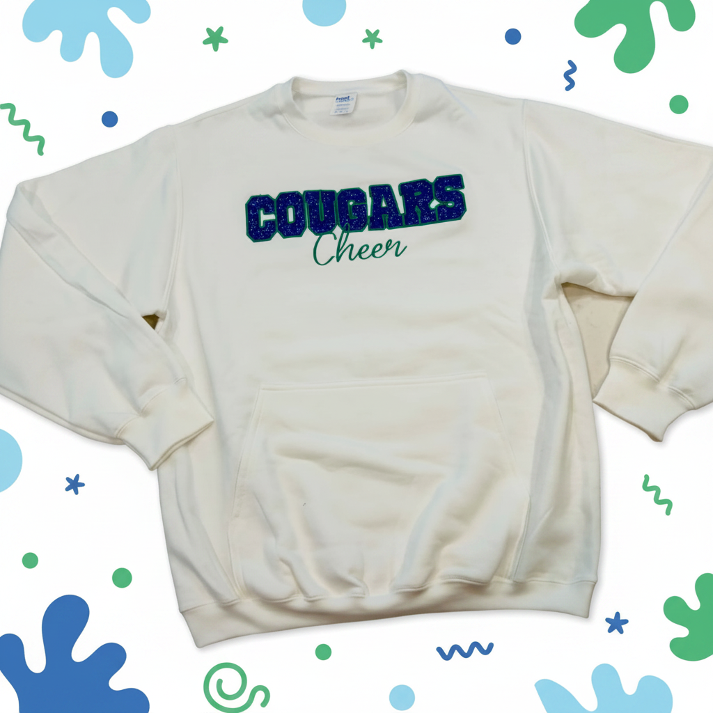 Cougars Cheer Glitter Embroidered Crew Sweatshirt